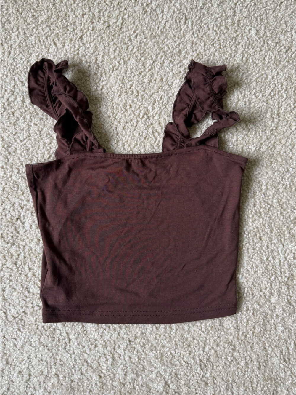 Amazon Brown Ruffled Strap Cropped Tank Top 🤎
